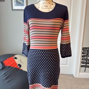 THML Blue and Pink Sheath Dress 3/4 Sleeve Crew Neck